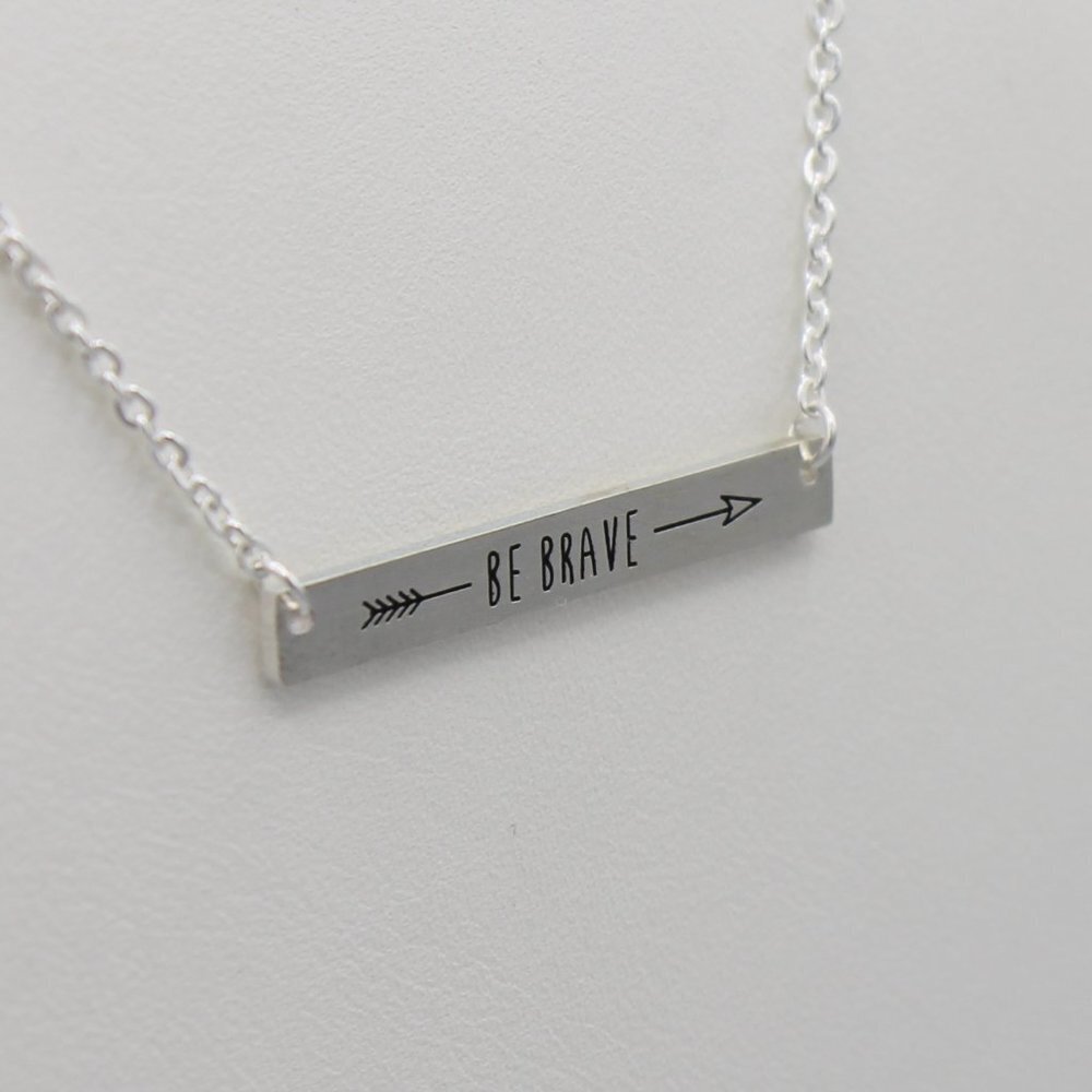 Jewelry necklace Be Brave inspiration bar silver tone dainty minimalist fashion